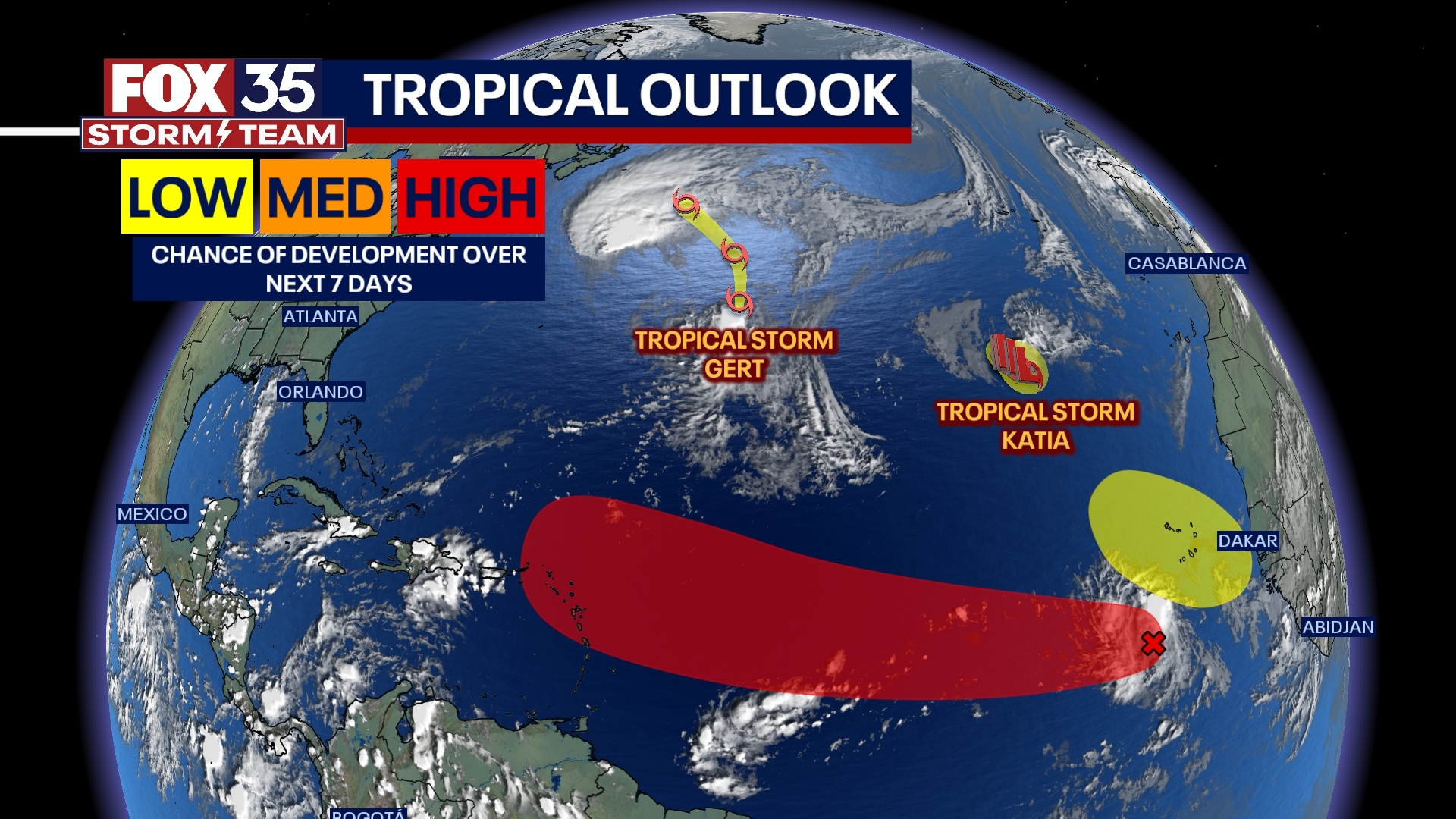 2 Tropical storms active in the Atlantic