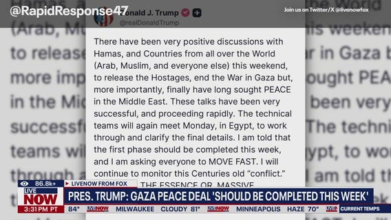Trump: Gaza peace deal 'should be completed this week'