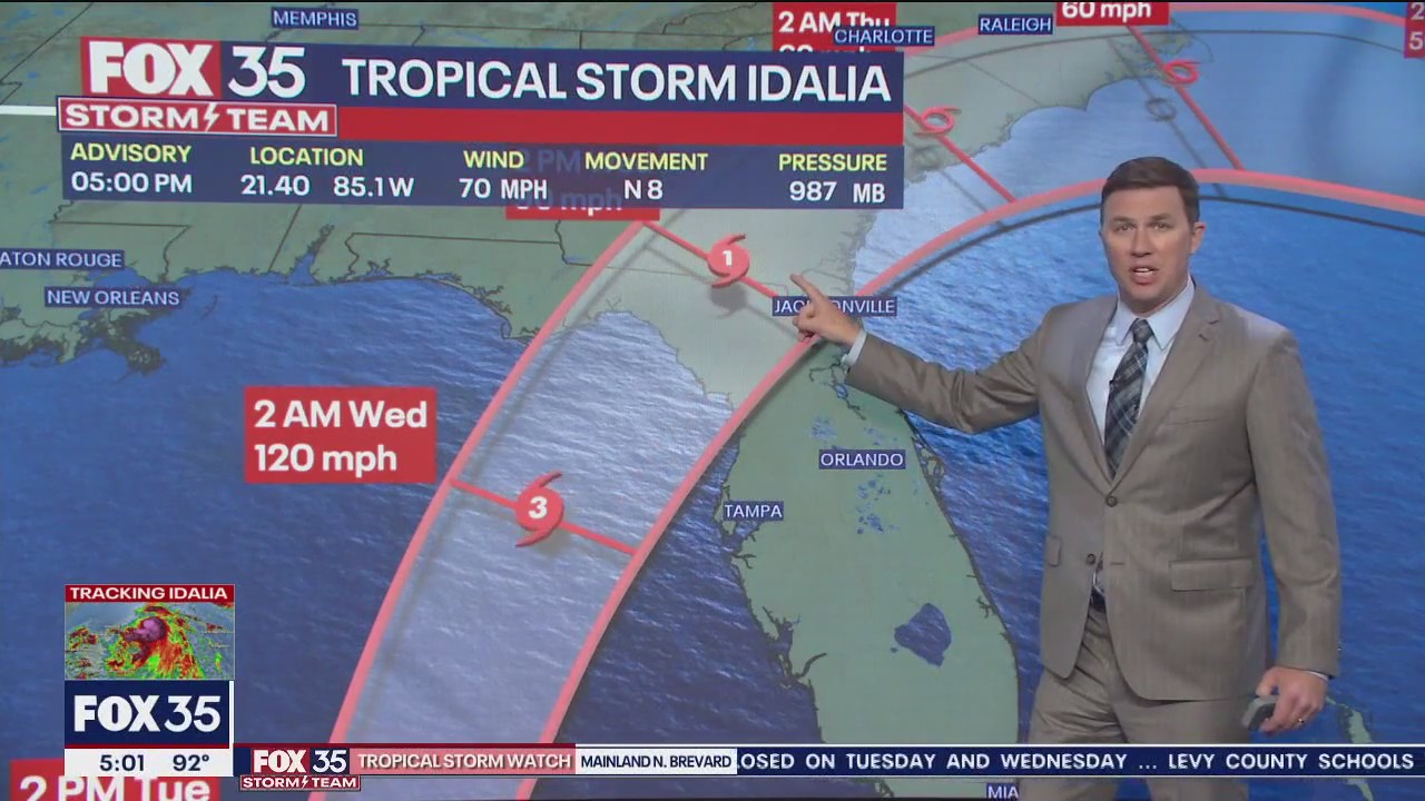 Tropical Storm Idalia nearing hurricane strength
