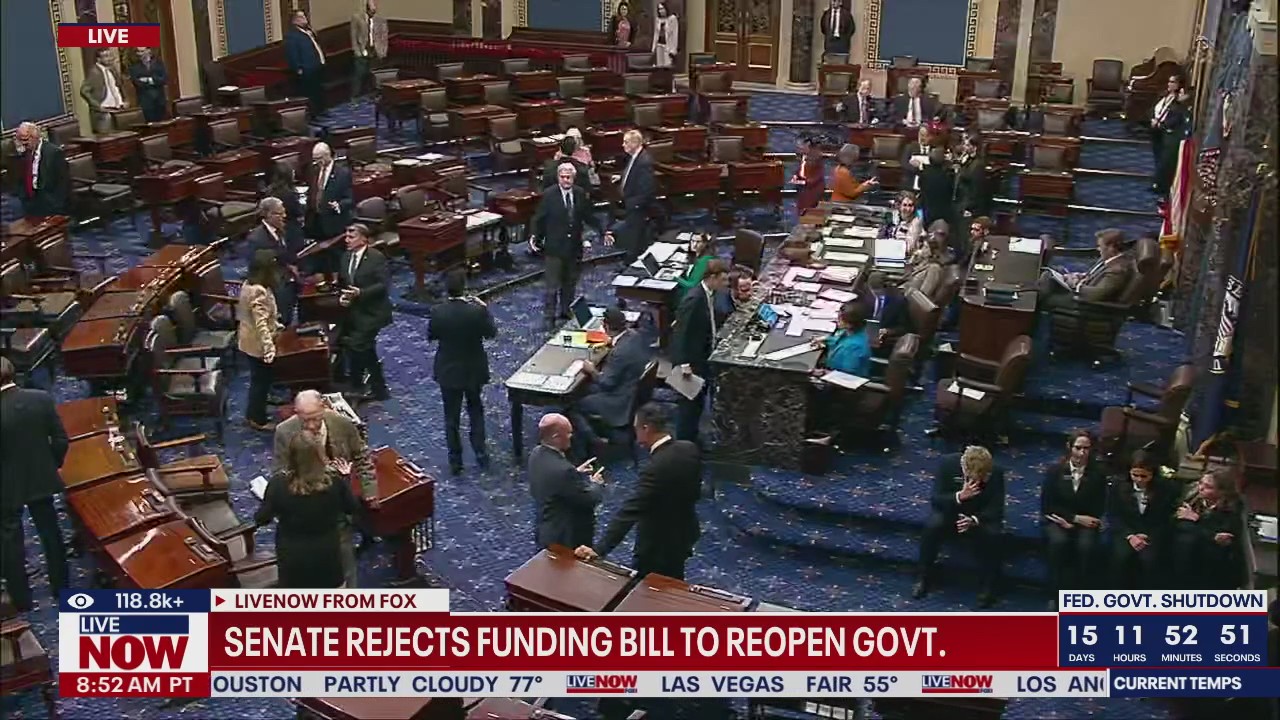 Senate rejects funding bill to reopen govt.