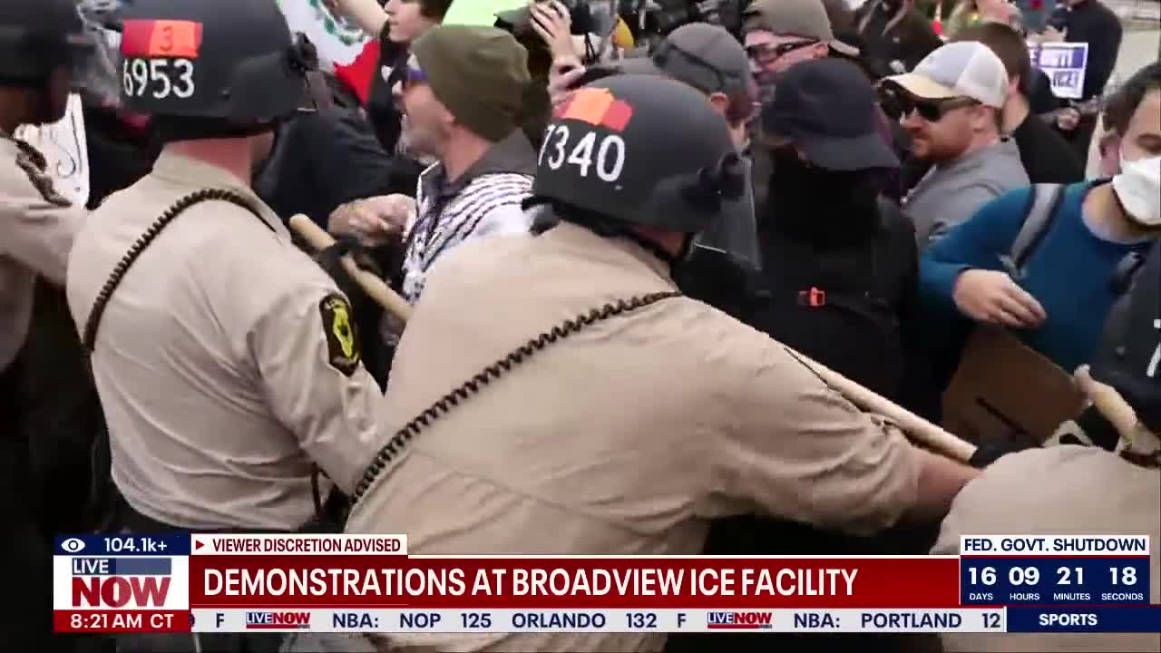 Protesters clash with officers at Broadview ICE facility