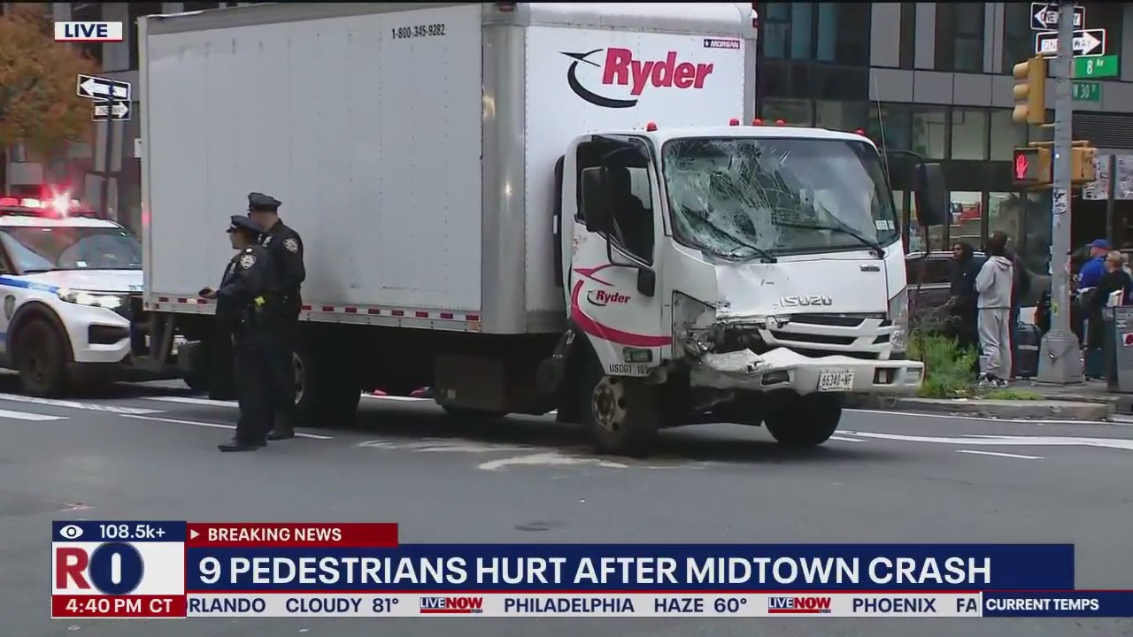 9+ injured in box truck crash in Midtown Manhattan