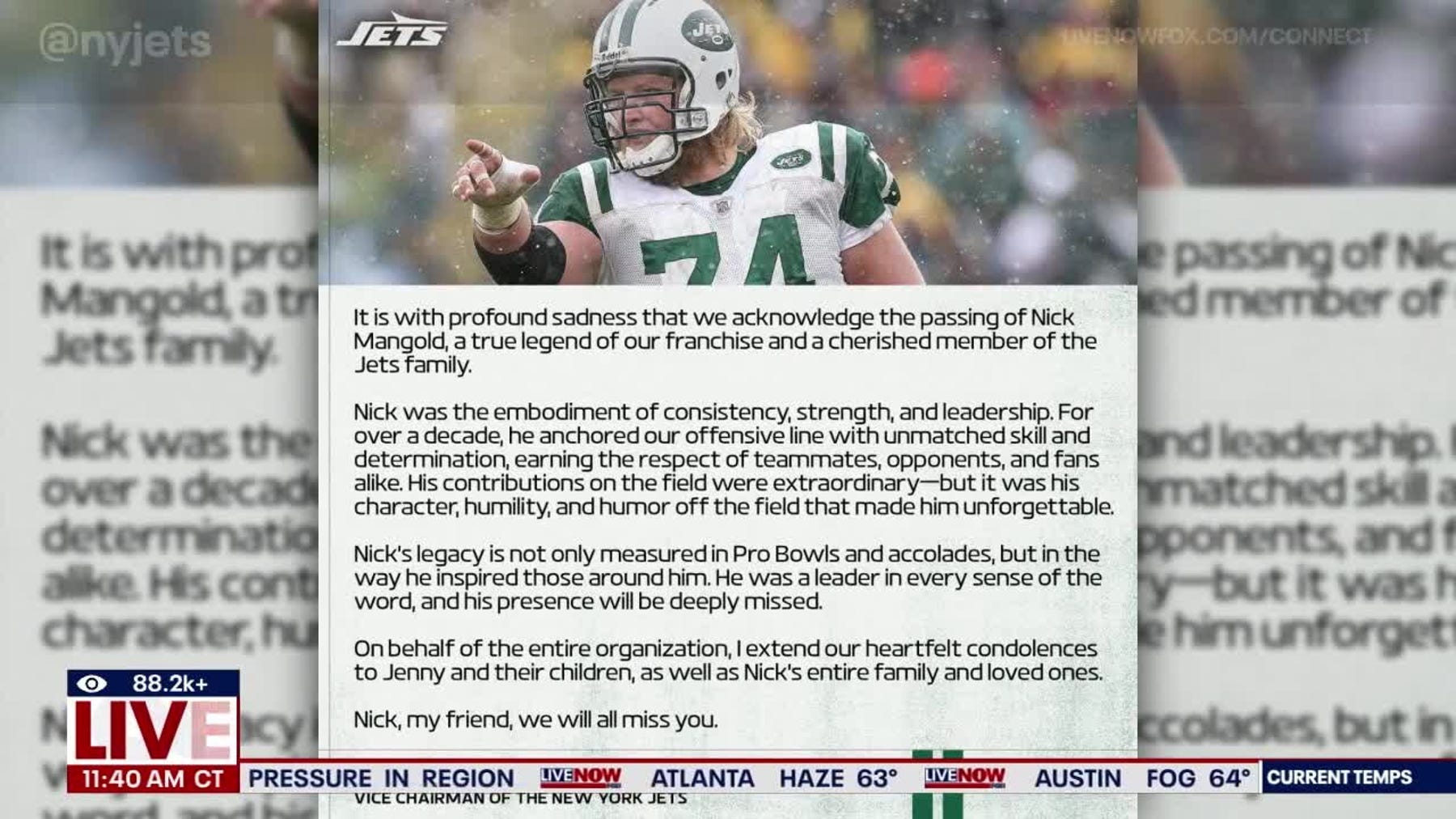 Former Jets center Nick Mangold dies at 41