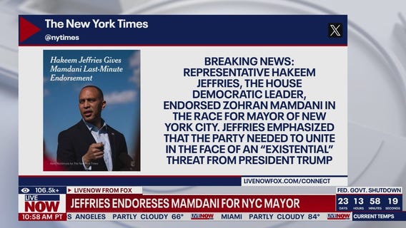 Jeffries endorses Mamdani for NYC mayor