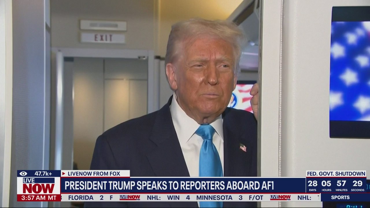 Pres. Trump speaks to media en route to South Korea