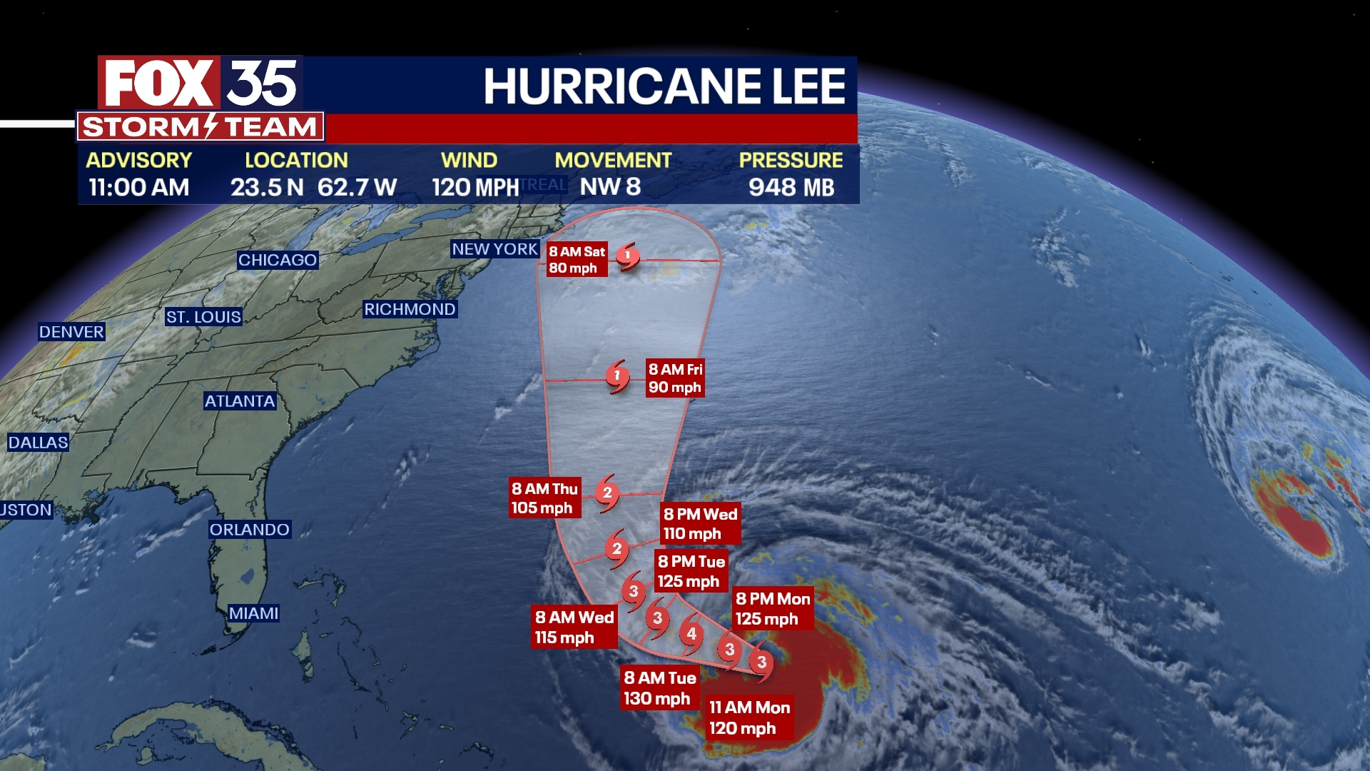 Hurricane Lee to ramp up to Cat. 4 status