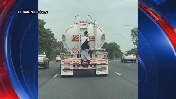 Man hitches ride on tanker truck in Interstate 95 in Maryland