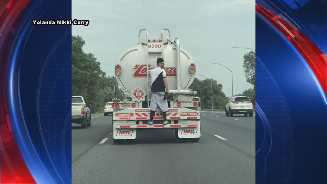 Man hitches ride on tanker truck in Interstate 95 in Maryland