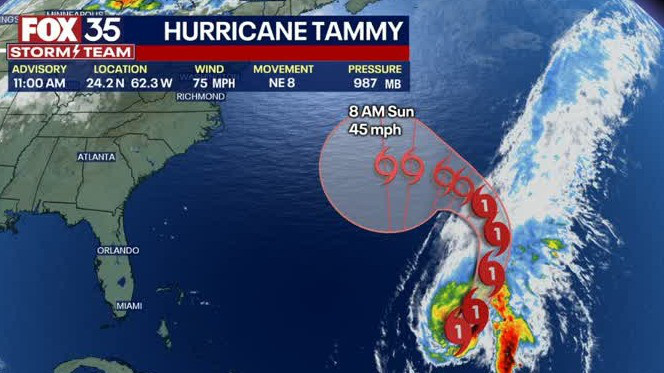 Hurricane Tammy expected to bring rough surf