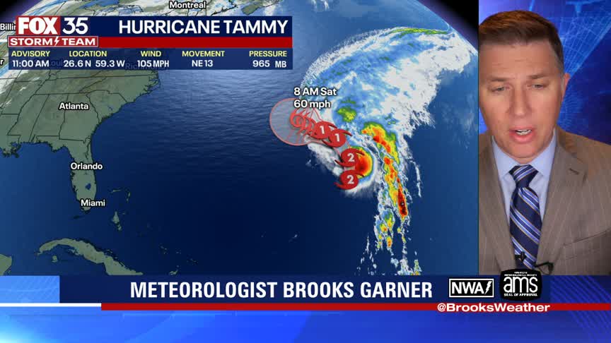 Hurricane Tammy now a Category 2 storm