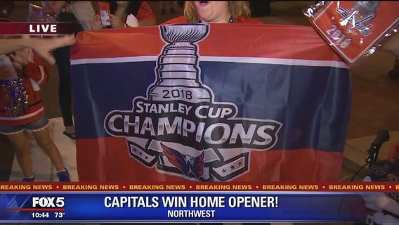 Caps fans celebrate Stanley Cup banner raising, season-opening victory