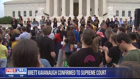 Protesters rally on steps of Supreme Court, as Brett Kavanaugh confirmed