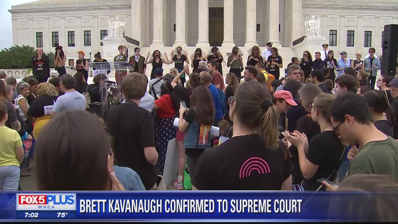 Protesters rally on steps of Supreme Court, as Brett Kavanaugh confirmed