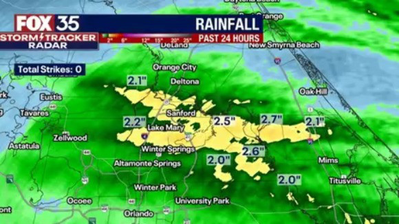 Heavy rain falls across Central Florida