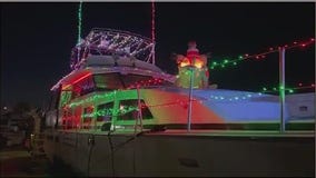 Festive boat Christmas display in Sanford