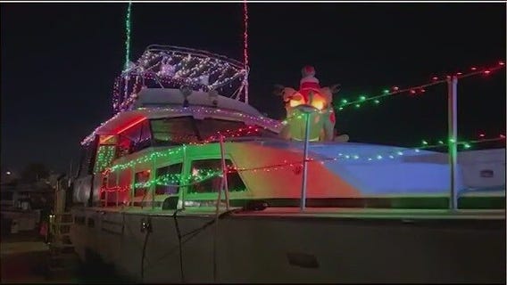 Festive boat Christmas display in Sanford