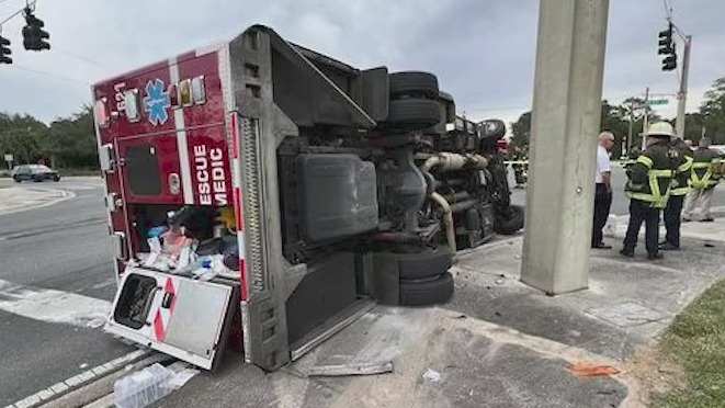 15 hospitalized after bus, truck & ambulance crash