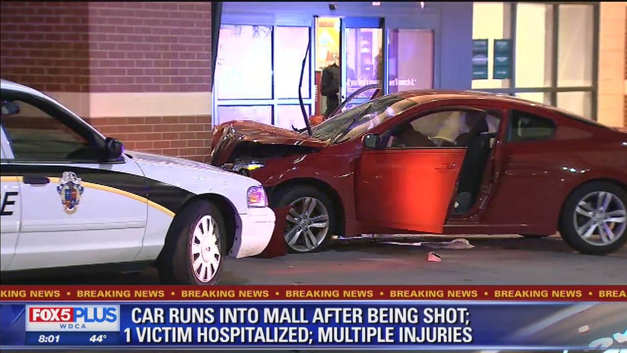 Car crashes after shooting in front of Dick's Sporting Goods at Westfield Wheaton mall
