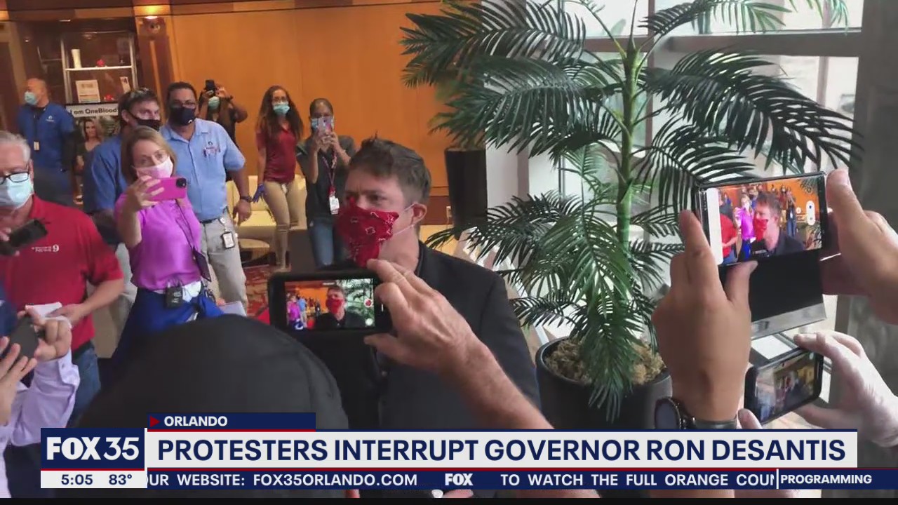 Protesters interrupted DeSantis during coronavirus briefing