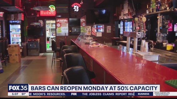 Bars can reopen on Monday at 50% capacity