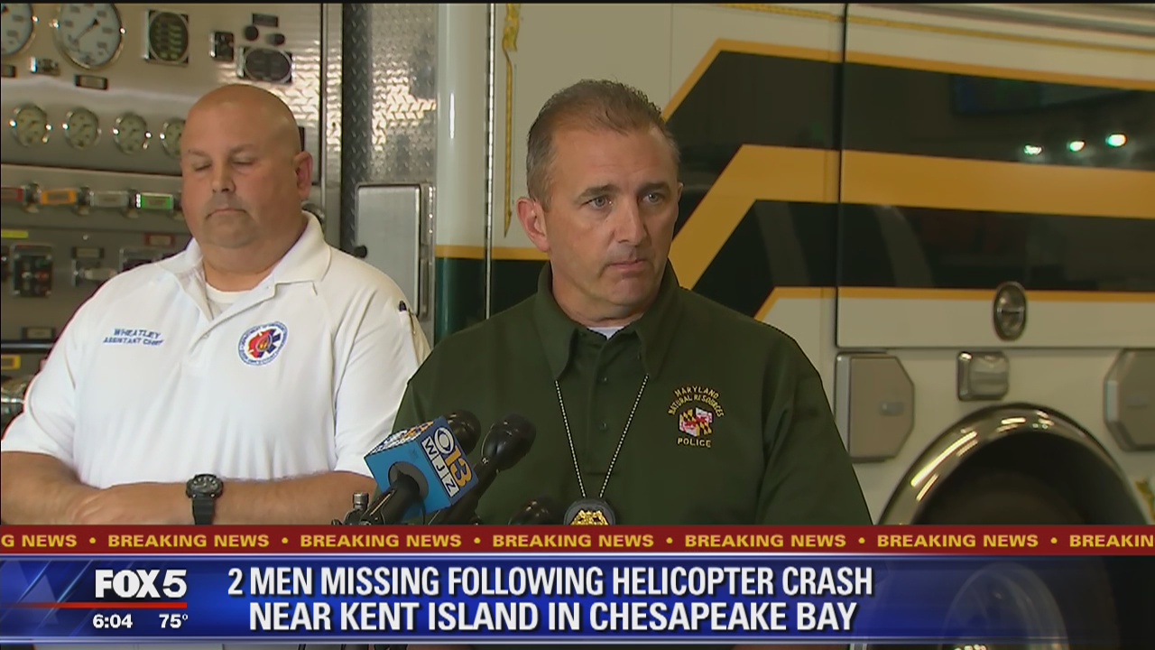 2 men missing following helicopter crash near Kent Island in Chesapeake Bay, officials say