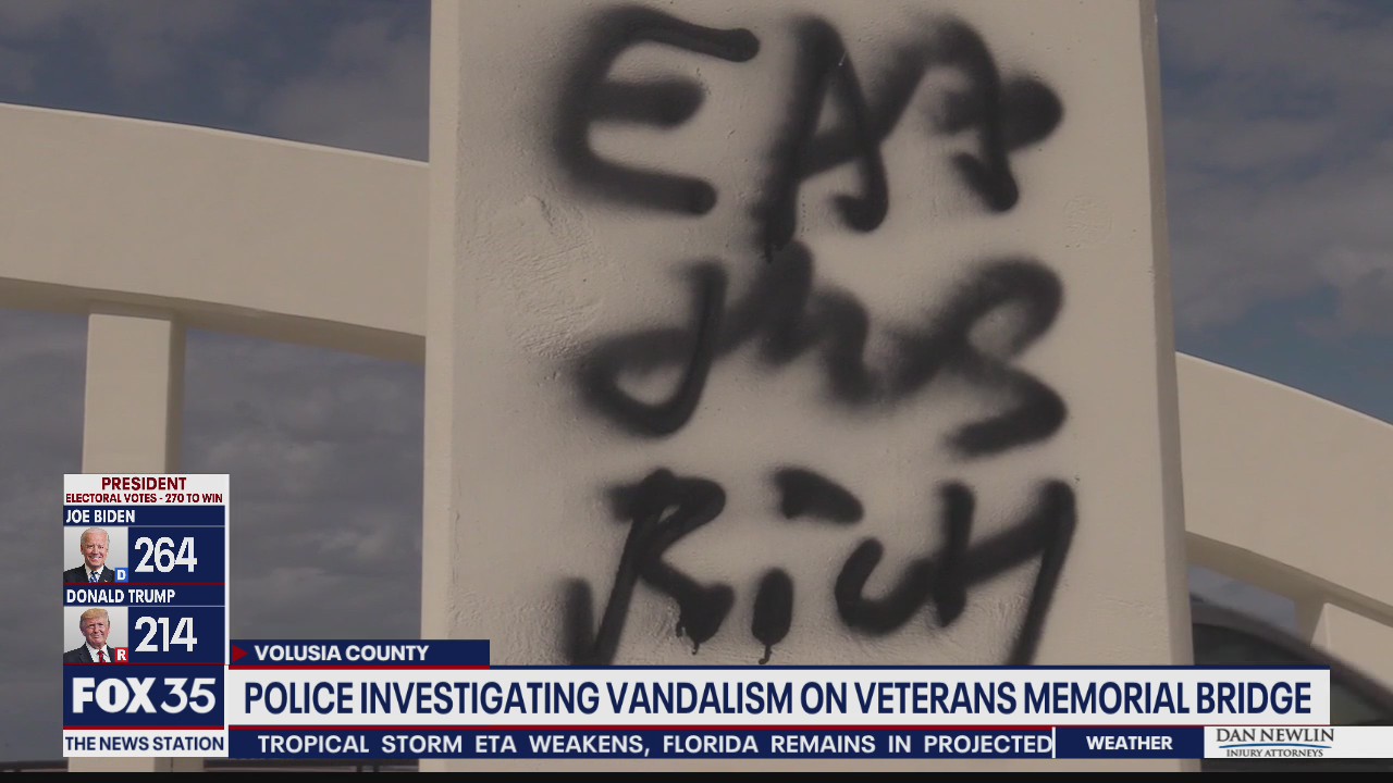 Police investigate vandalism at Veterans Memorial Bridge