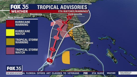 Tropical storm warnings issued as Eta shifts toward Florida