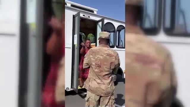 Soldier comes home early and surprises mom while at work