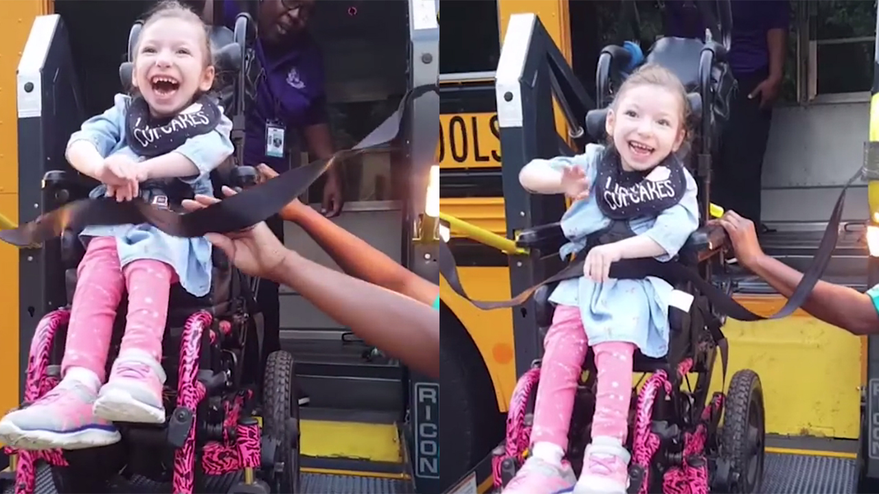This little girl is super excited for the first day of school