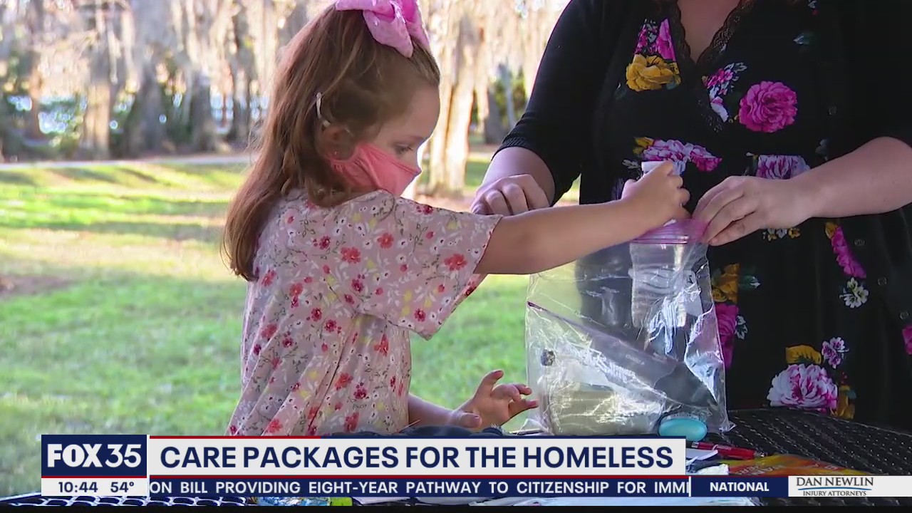 Girl, 7, creates care packages for the homeless