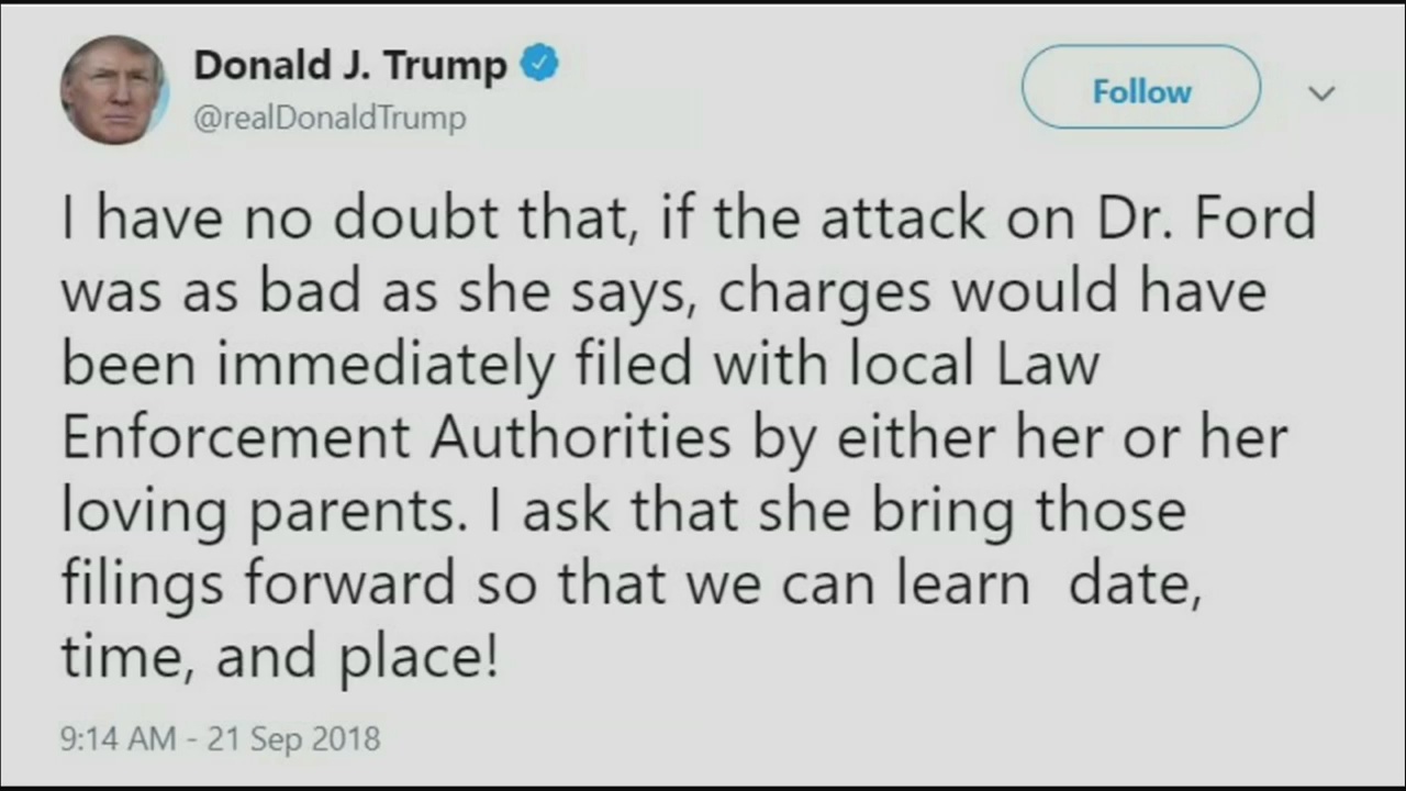 Trump tweets about Kavanaugh accuser