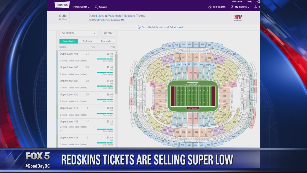 Washington Redskins tickets selling for as low as 4 dollars