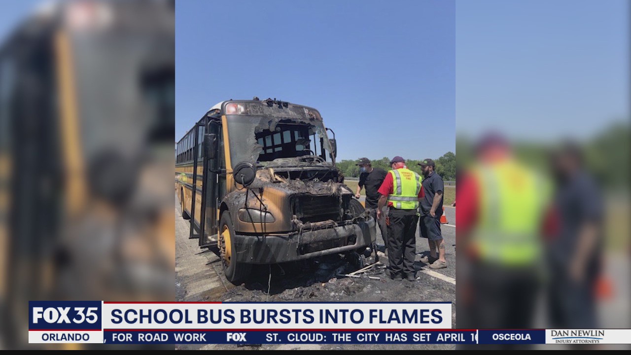 School bus burst into flames on highway, troopers say