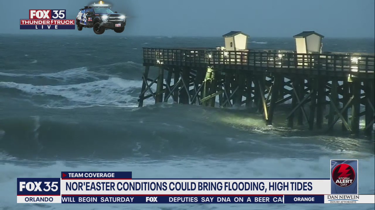 Big waves at Flagler Beach as Nor'easter conditions affect parts of Florida