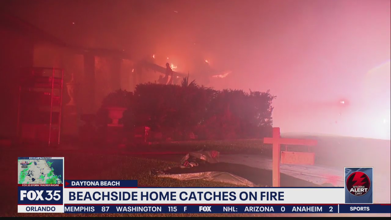 Beachside home catches fire