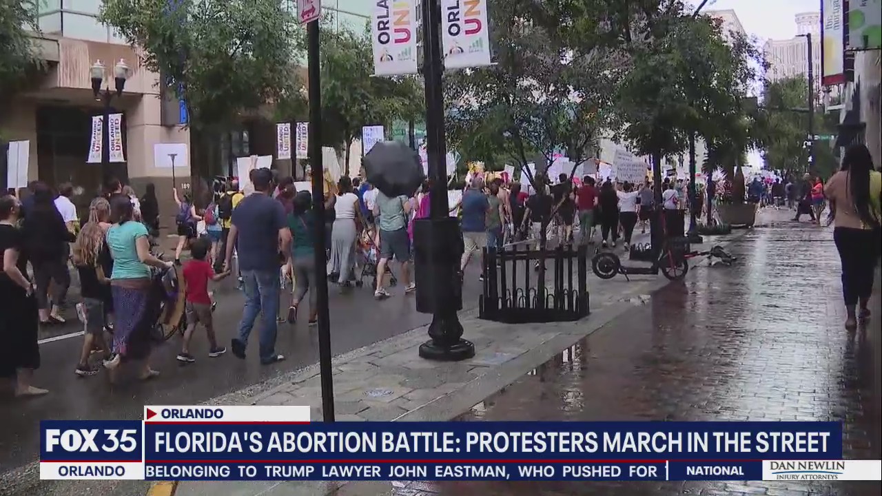 Protesters march in the streets of Orlando