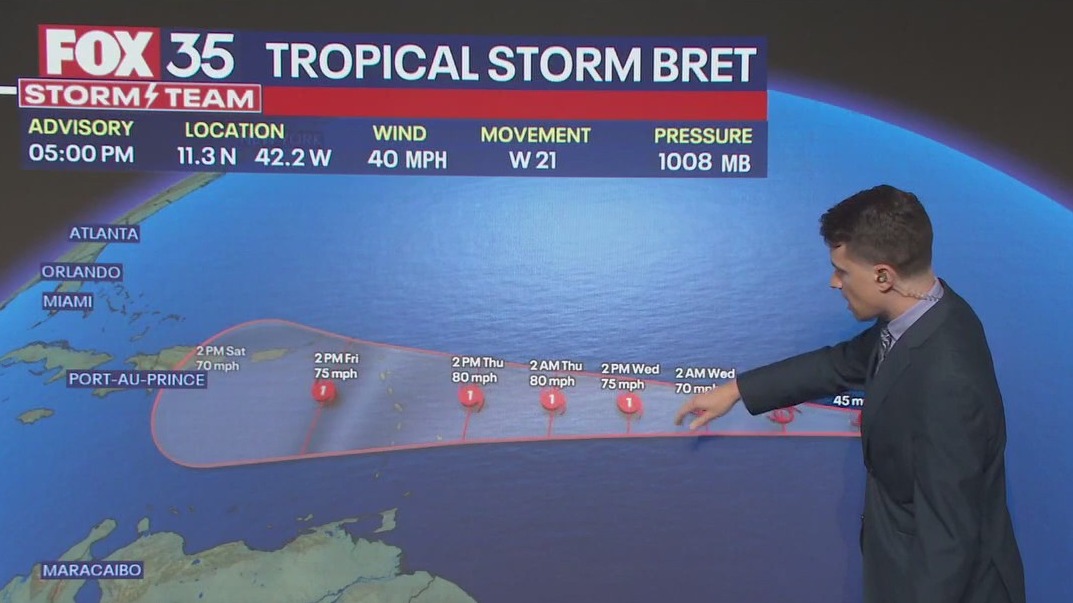 Tropical Storm Bret forms in Atlantic Ocean