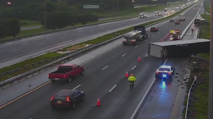 Overturned tractor trailer on I-75 in Ocala | FOX 51 Gainesville