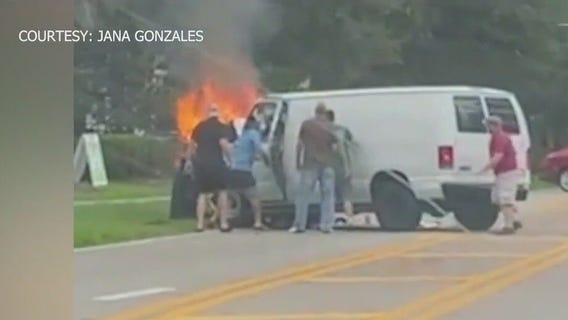 Bystanders pull 3 from flaming cars in crash