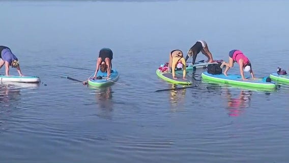 This yoga class is done on paddleboards