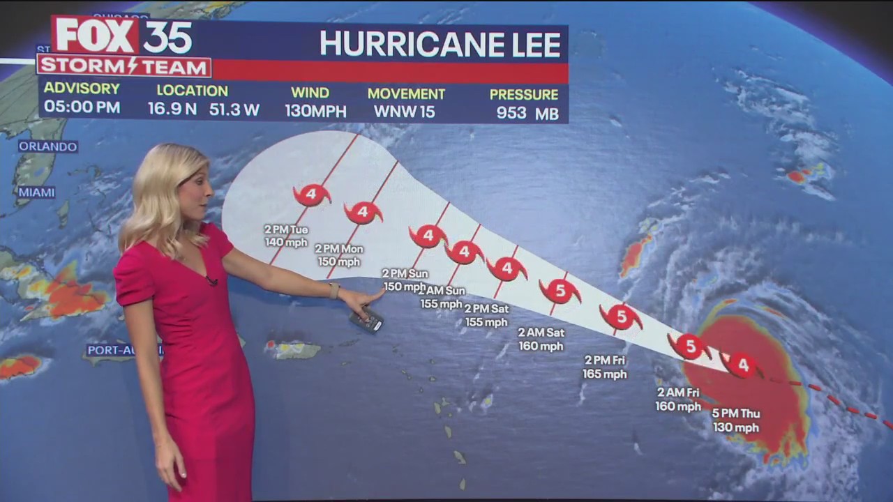 Hurricane Lee moving at 130 mph in Atlantic