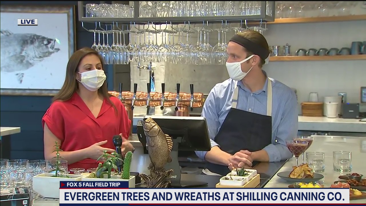 Evergreen trees and wreaths at Shilling Canning Company