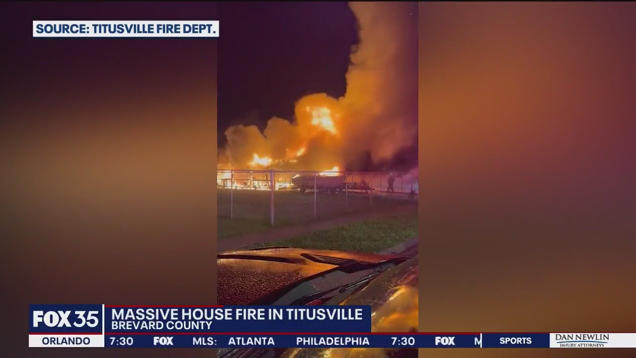 Huge fire destroys home in Titusville | FOX 35 Orlando