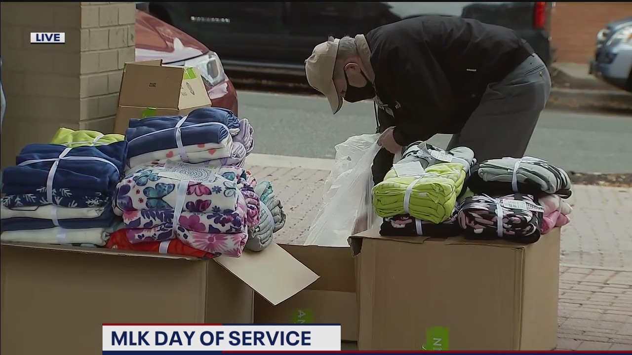 Making blankets for kids in need on MLK Day of Service