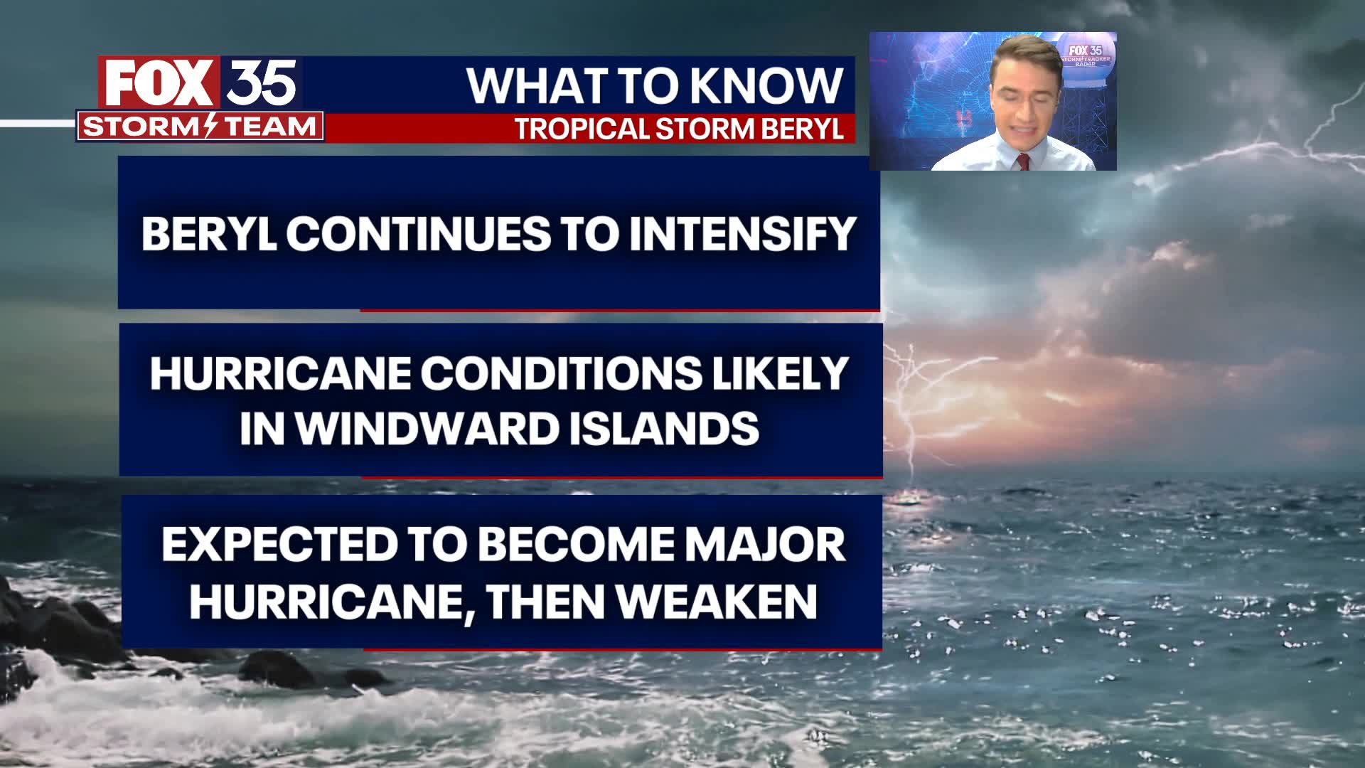 Tropical Storm Beryl continues to intensify