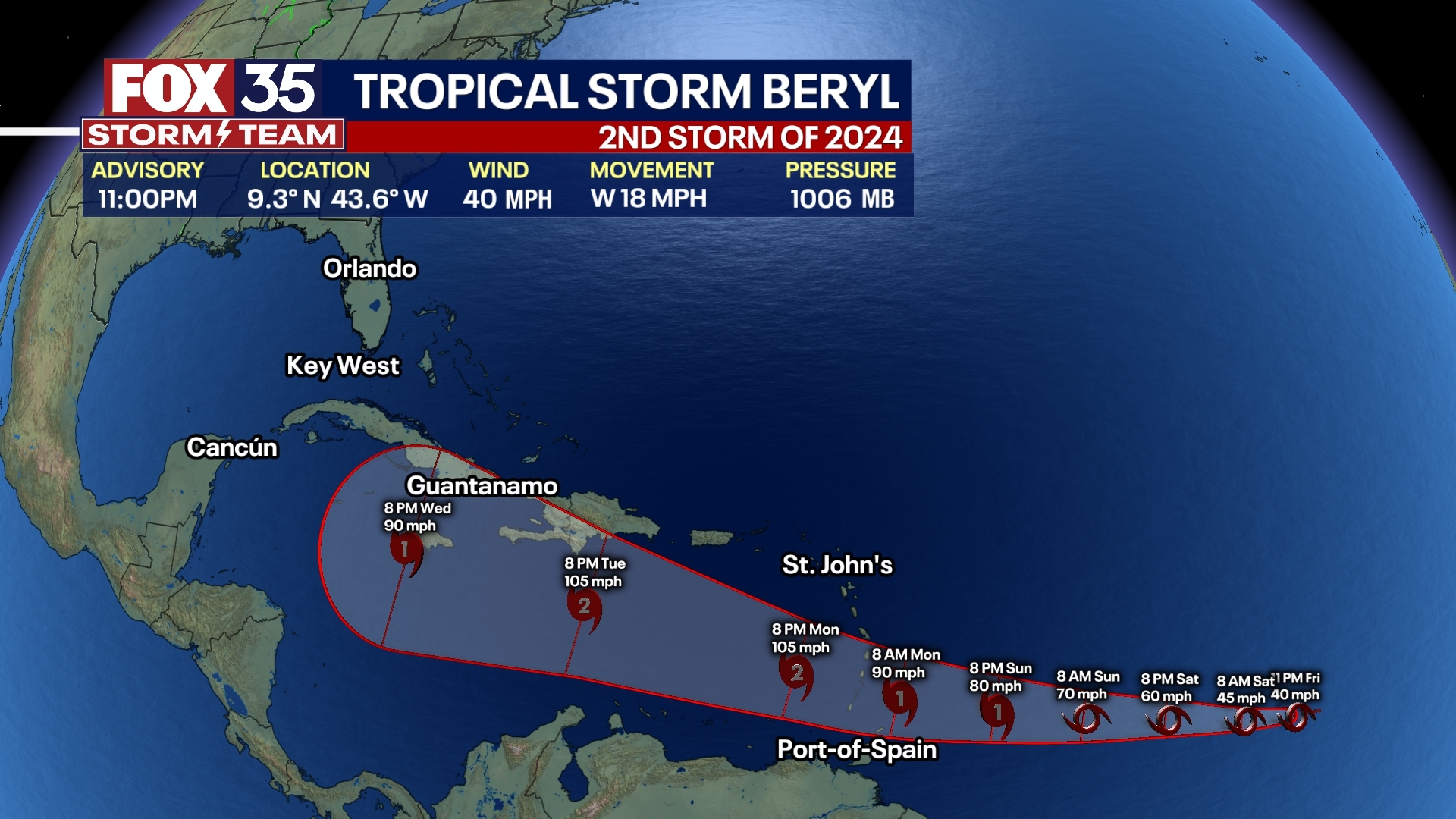Tropical Storm Beryl forms in Atlantic Ocean