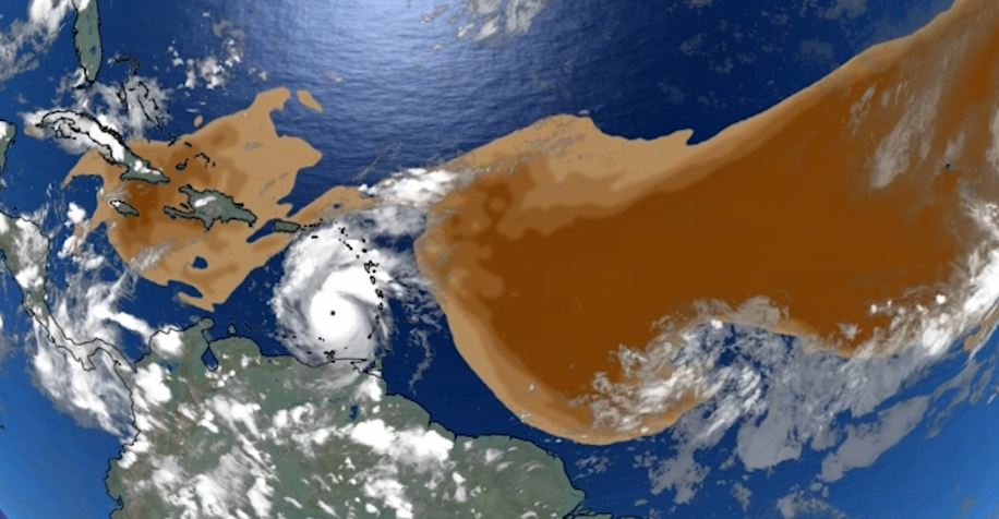 Hurricane Beryl pushing Saharan dust in Caribbean