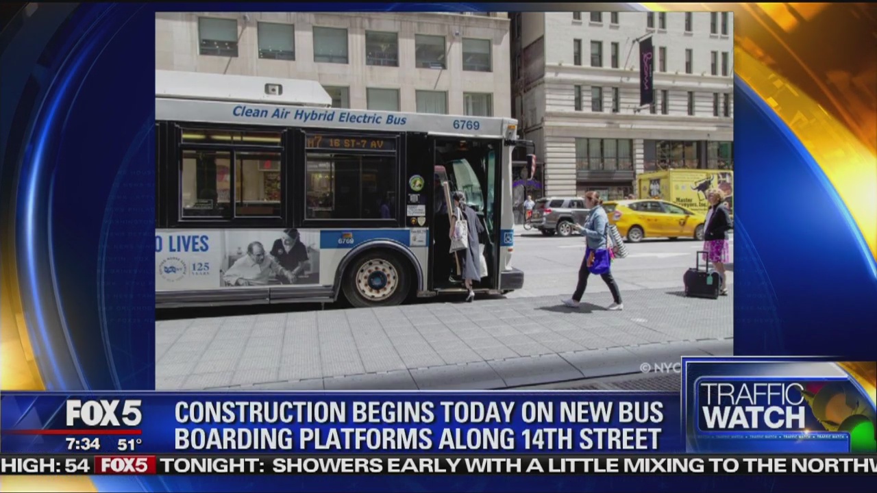 Construction begins on new bus boarding platforms along 14th Street