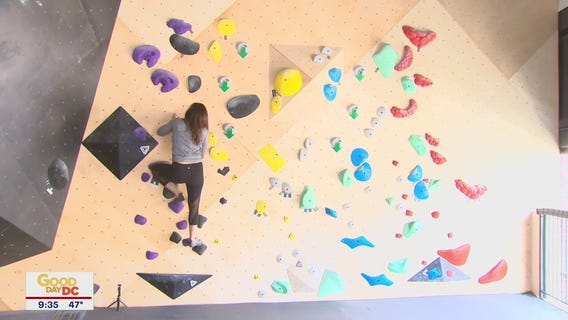 Working out at Brooklyn Boulders Climbing Gym