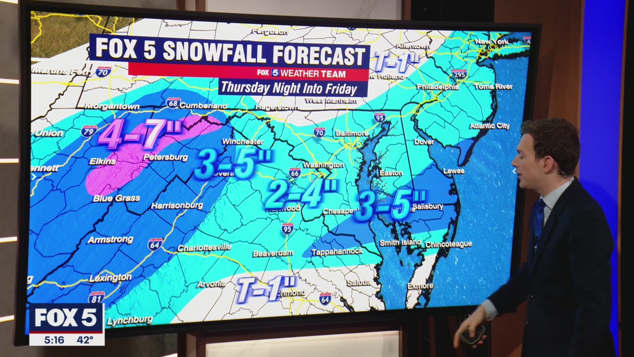 FOX 5 Weather snow forecast for Thursday, January 6